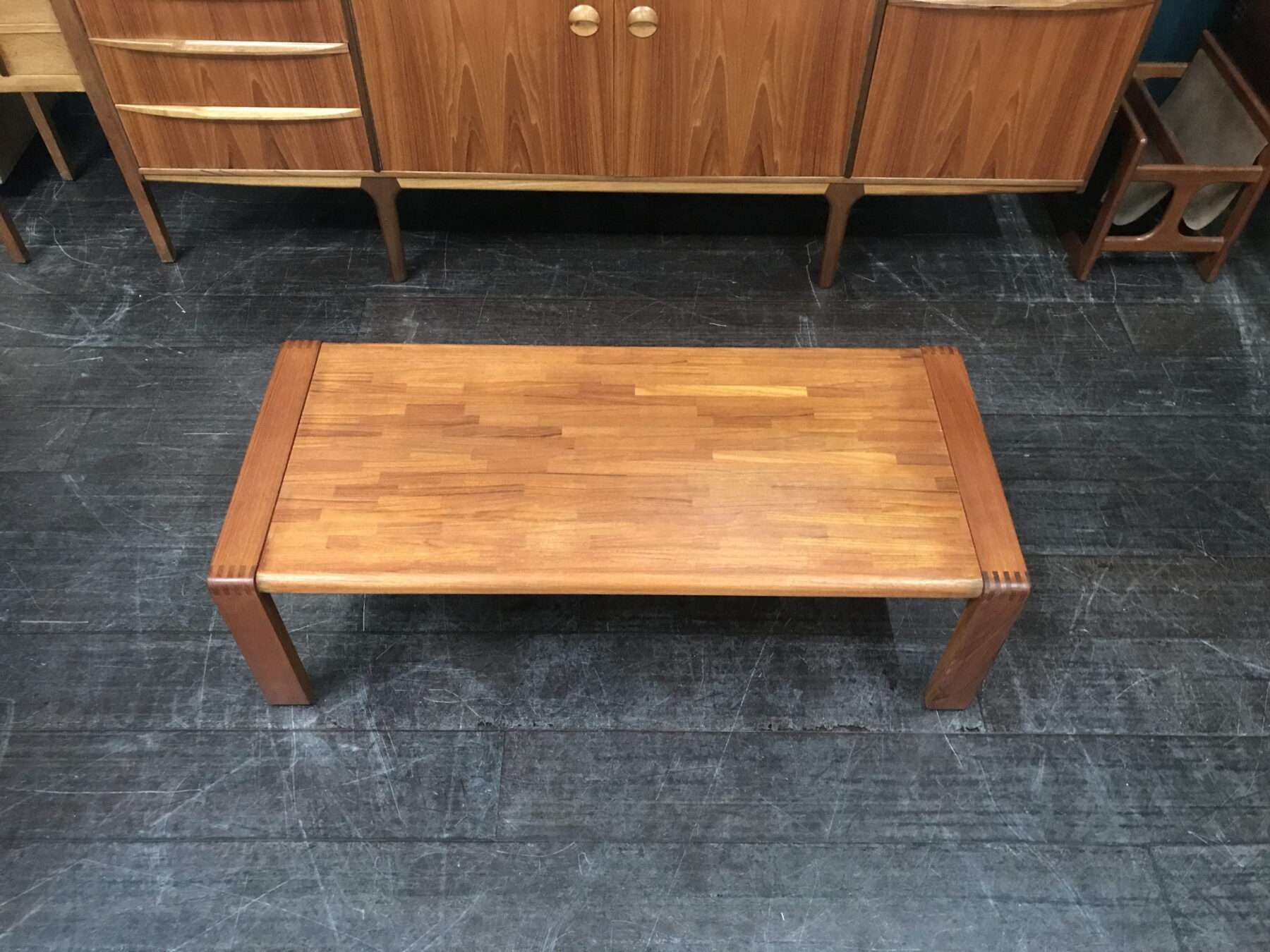 Vintage Mid Century Rectangular Teak Coffee Table by D Scan
