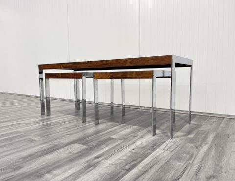 mid century nest of tables in chrome and rosewood