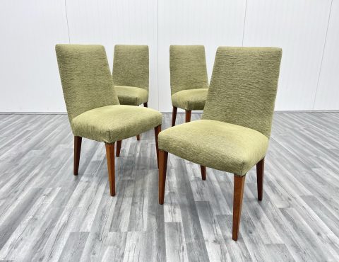 4 mid century dining chairs in green fabric
