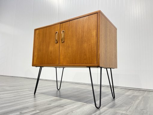 teak mid century vinyl record cabinet on hairpin legs by g plan