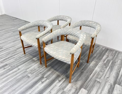 4 mid century teak curved back dining chairs